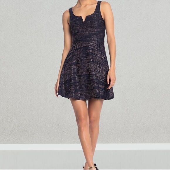 ROW A V Wire Foil Metallic Mini Dress - Picture 1 of 7